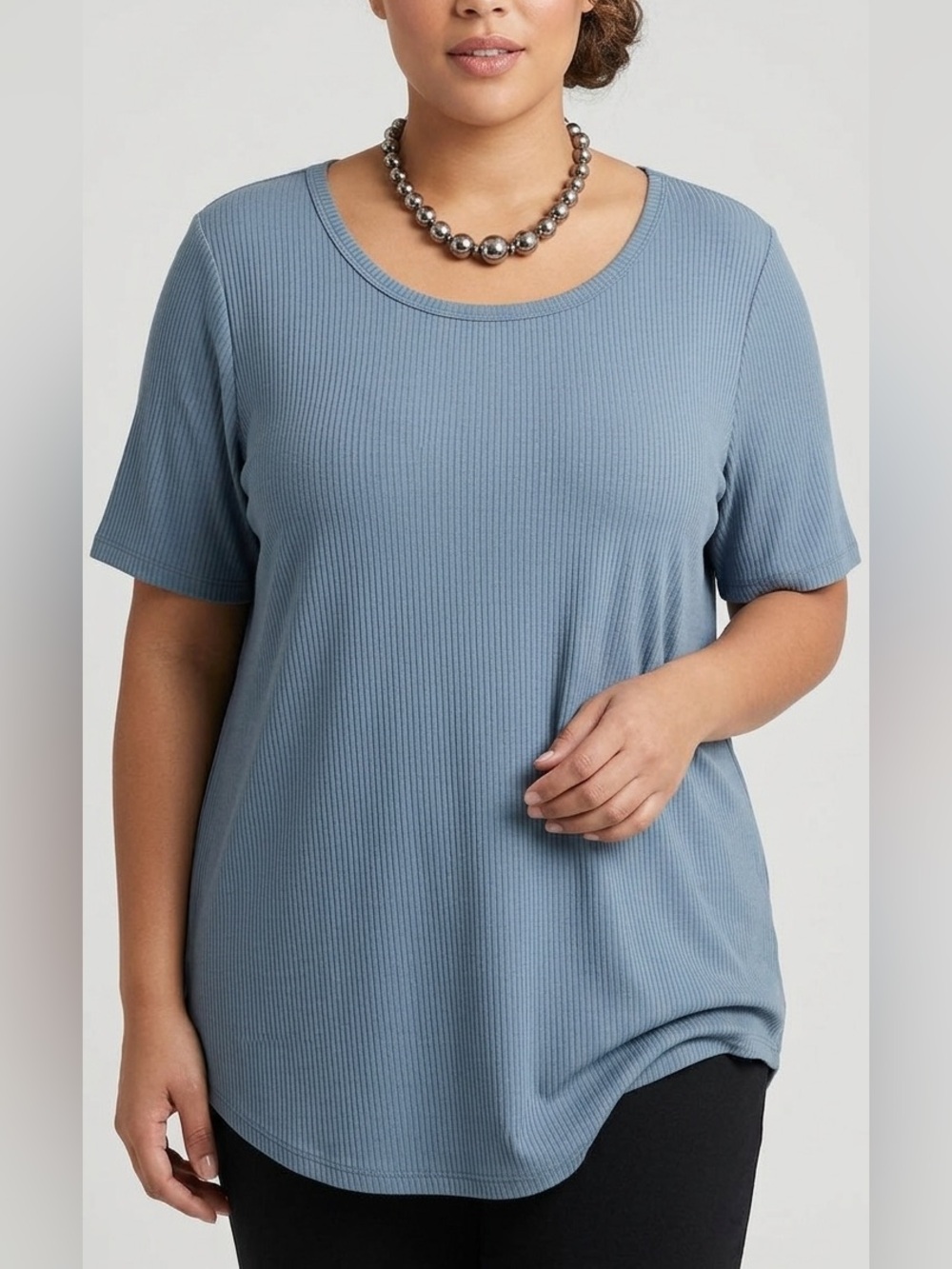 NWT STUDIO Light Blue Ribbed Short Sleeve Tee 3X